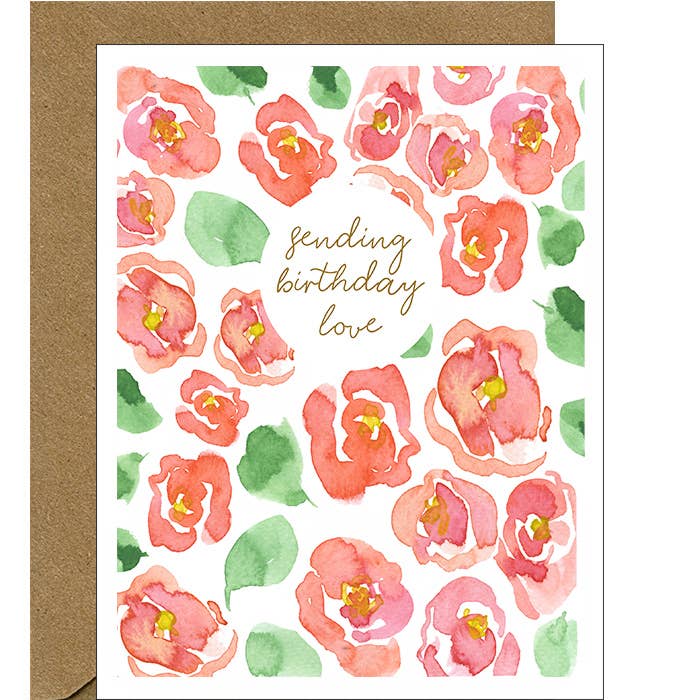 Carte de vœux florale d'anniversaire avec amour | Carte de roses roses pour la vente par Pink Bathtub Designs