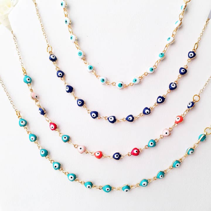 Evileyefavor - Wholesale Beaded/Pearl Necklace - Evil Eye Necklace, Evil Eye Bead Necklace, Tiny Evil Eye Charms, Blue Evil Eye Necklace
