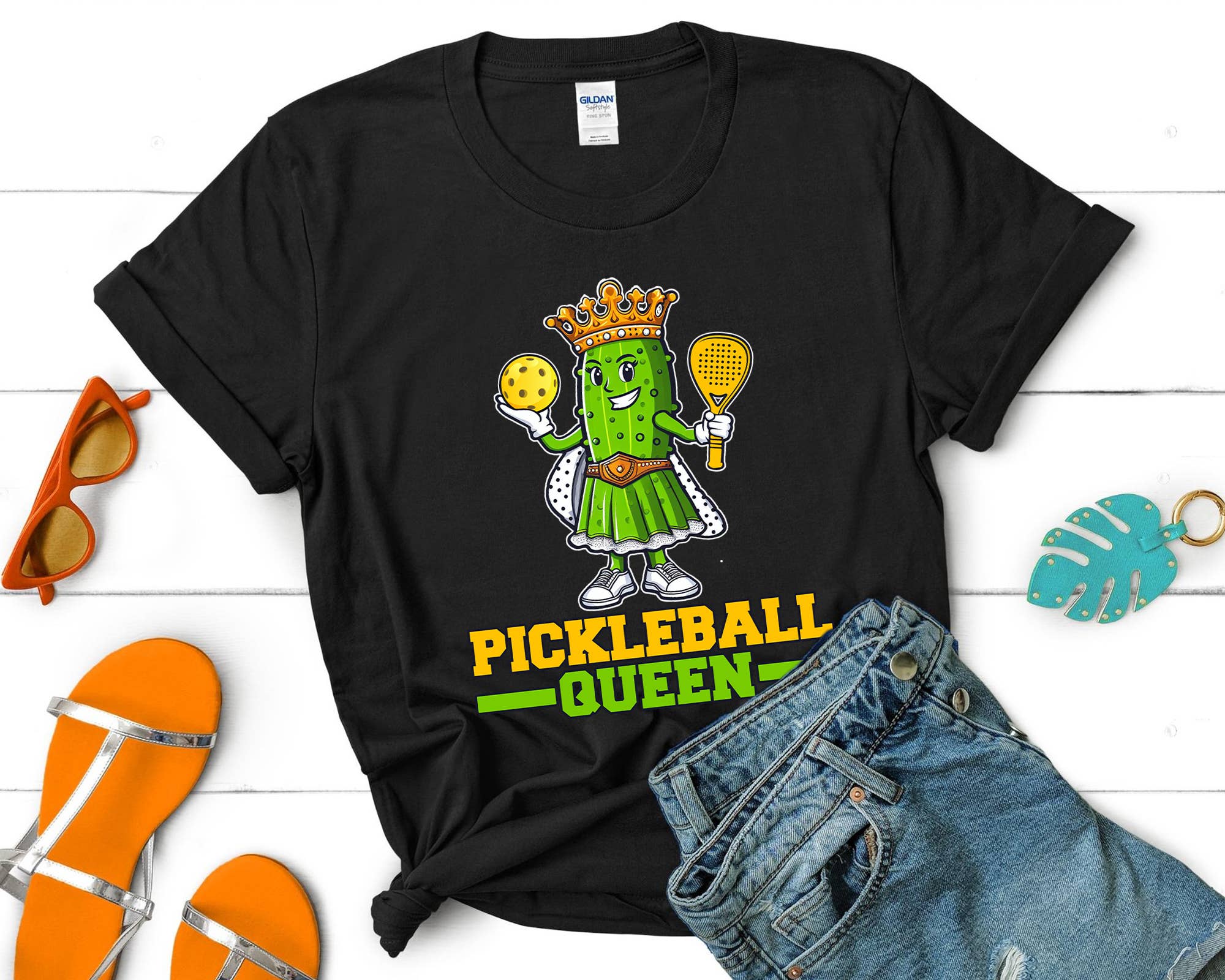Vivtrek - Vente T-shirt sérigraphié – femme - Adorable t-shirt Pickleball Queen avec pagaies0