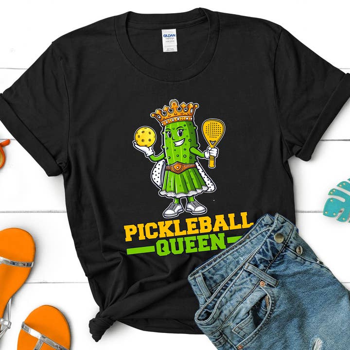 Vivtrek - Wholesale Screen Printed T-Shirt - Women's - Cute Pickleball Queen with paddleball Paddles T-shirt