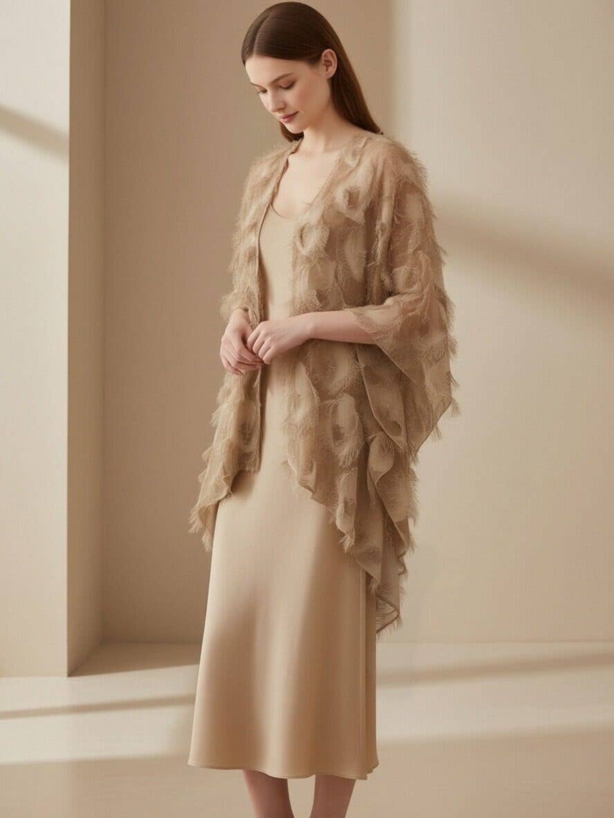 JC Sunny Fashion - Wholesale Kimono - Women's - JC060283 Elegant 3D Feather Fringe Eyelash Kimono/Cover-Up2