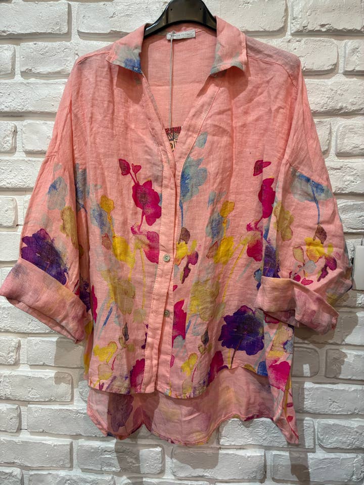 la maison des fibres naturelles – wholesale College/Baseball Jacket - Women’s – Floral print blouse 20984 100% linen18