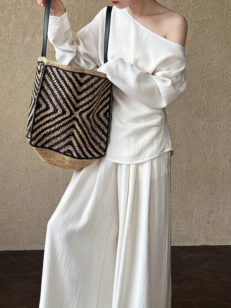 Marayn – wholesale Top & pants set (NOT Loungewear) – Women's – 2025 NEW Luxe Slouch Asymmetric Top  WideLeg Pants Set0