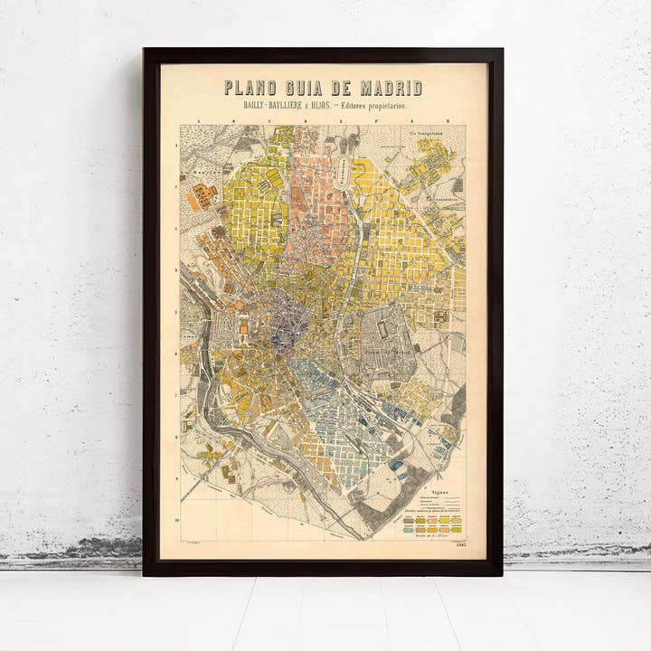 Plan ancien de Madrid 1905, carte vintage d'Espagne – Affiche murale vintage pour la vente par OldCityPrints - Old Maps and Posters