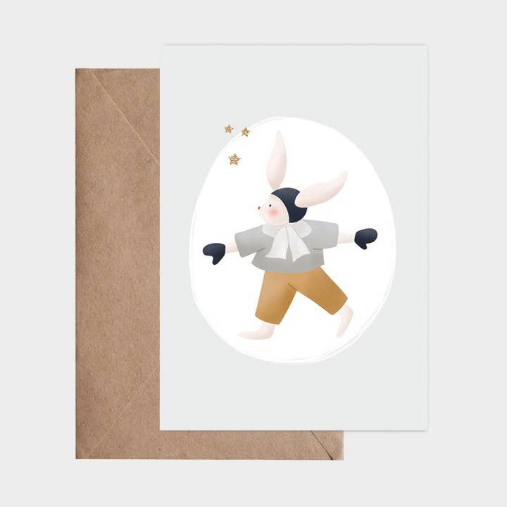 Postcard - Almond Winter Rabbit Medallion for wholesale by Atelier Oranger