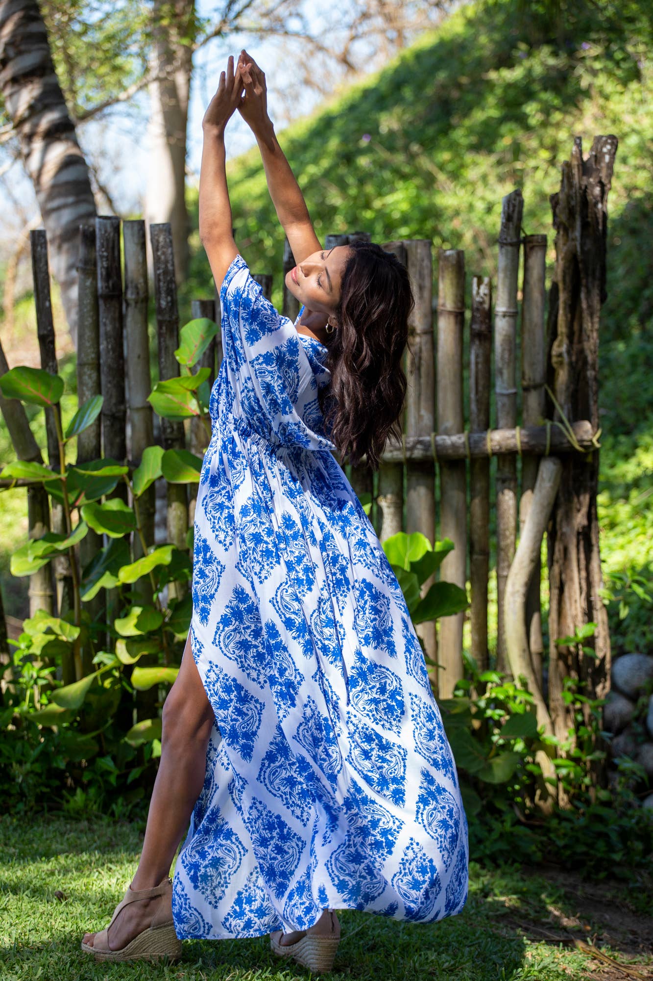 Bali Prema - Wholesale Dress - Women's - Summer Double Slit Sexy Amy Kimono Maxi Dress in Premium St Johns Blue Diamond16