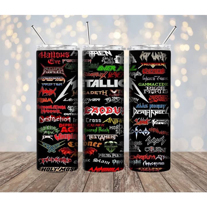 Rockbands zwarte 20 oz beker voor wholesale door Lillypad Creations