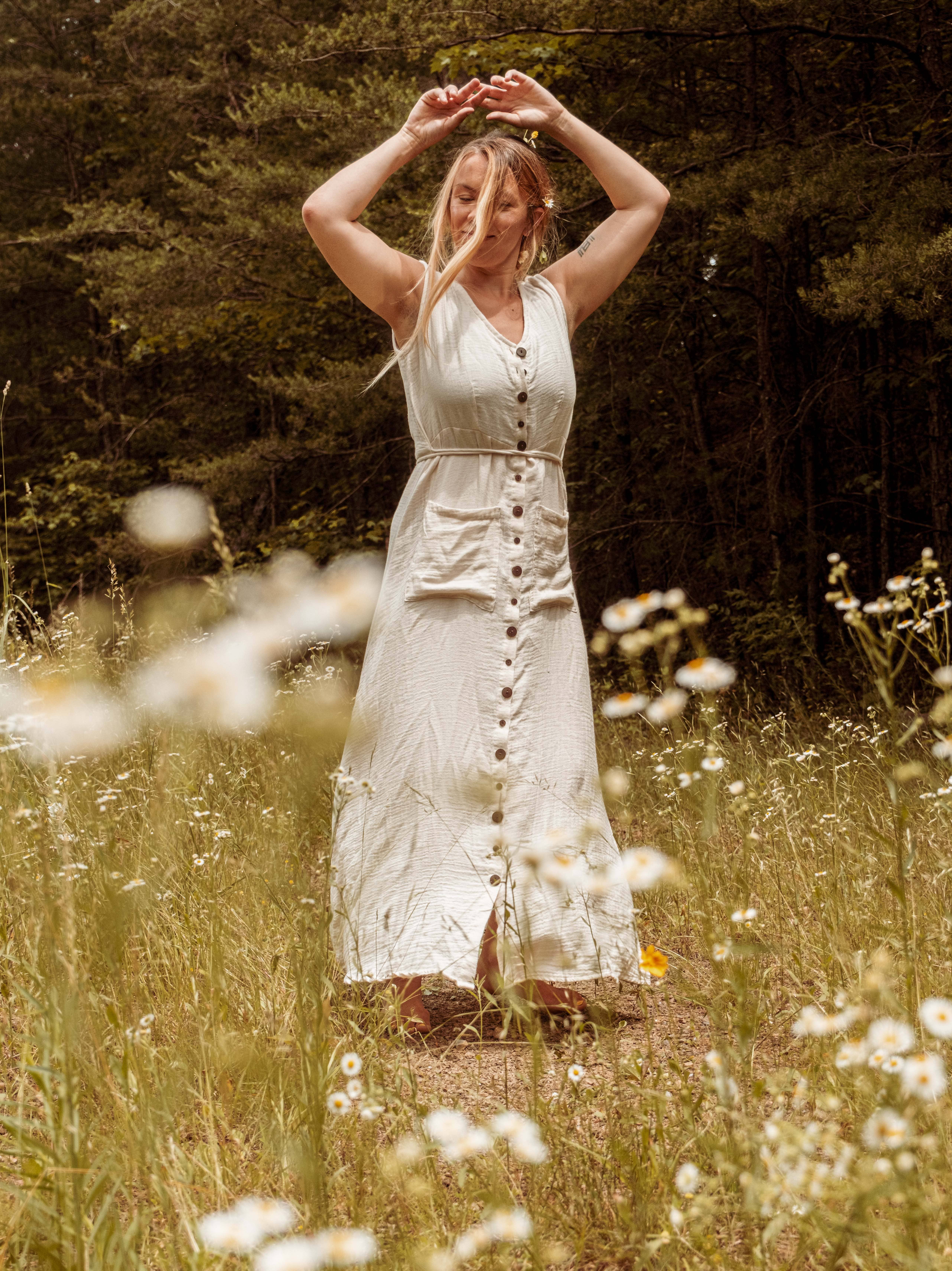 Gardenbelle Shop - Vendita all'ingrosso Vestito - Donna - Abito lungo stile bohemien in cotone biologico e bambù con bottoni, modello duster14