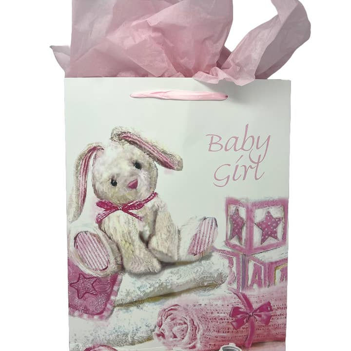 USA HomeMax - Wholesale Gift bag - Baby Boy/Girl Bunny Glitter Gift Bag with Tissue Paper