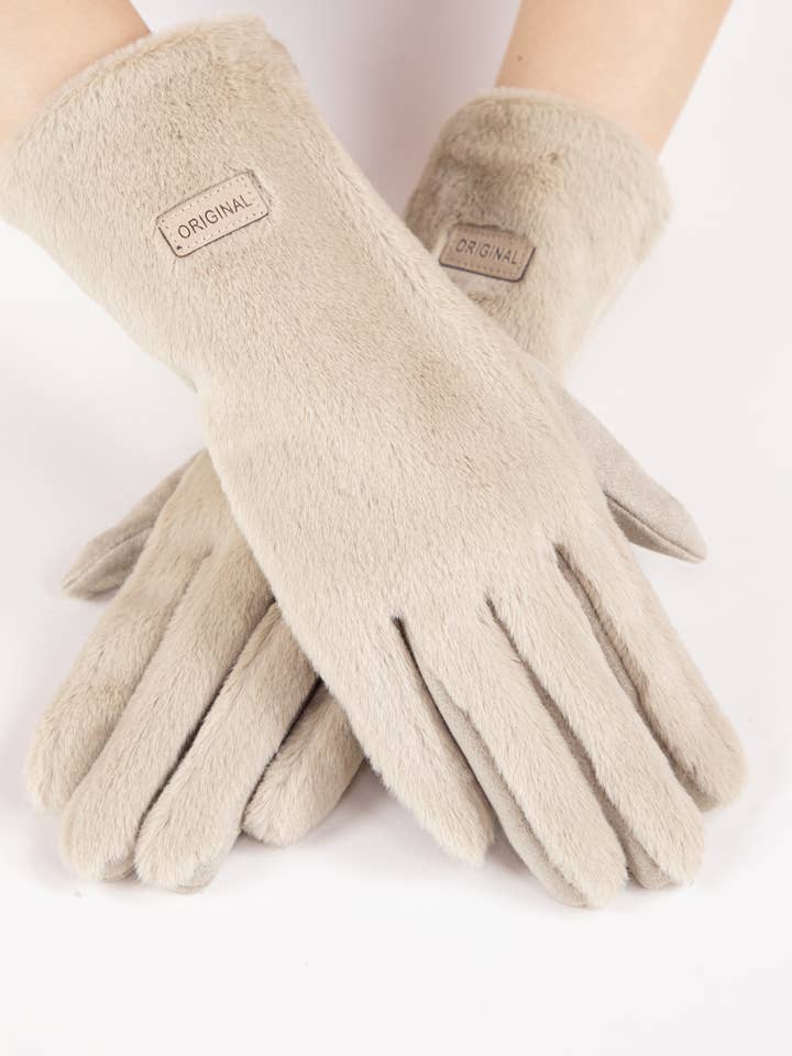 Soft Faux Fur Logo Gloves for wholesale by Original USA