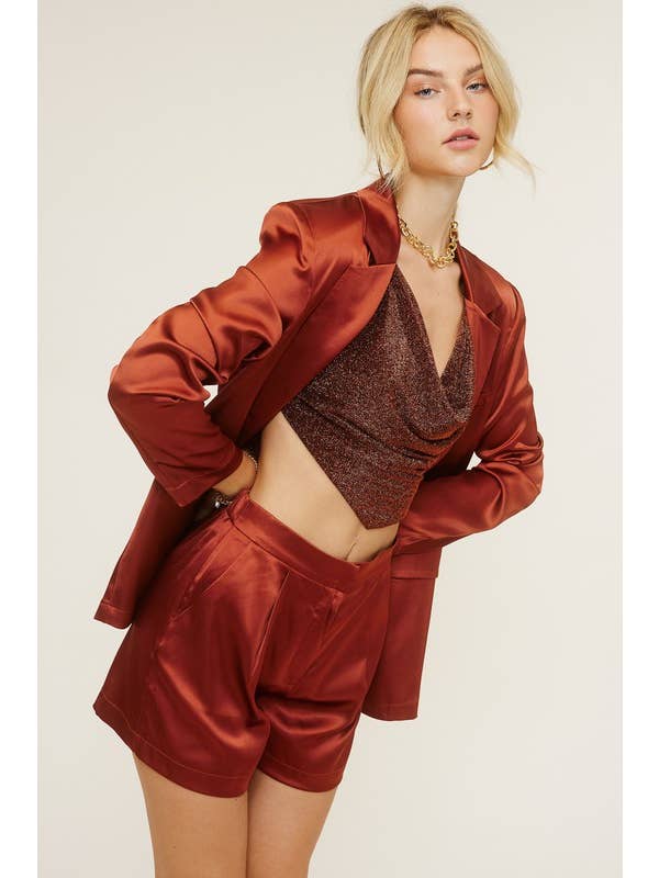 Mimosa - Wholesale Top & Short Set (NOT Loungewear) - Women's - Satin Blazer and Shorts Matching Set9