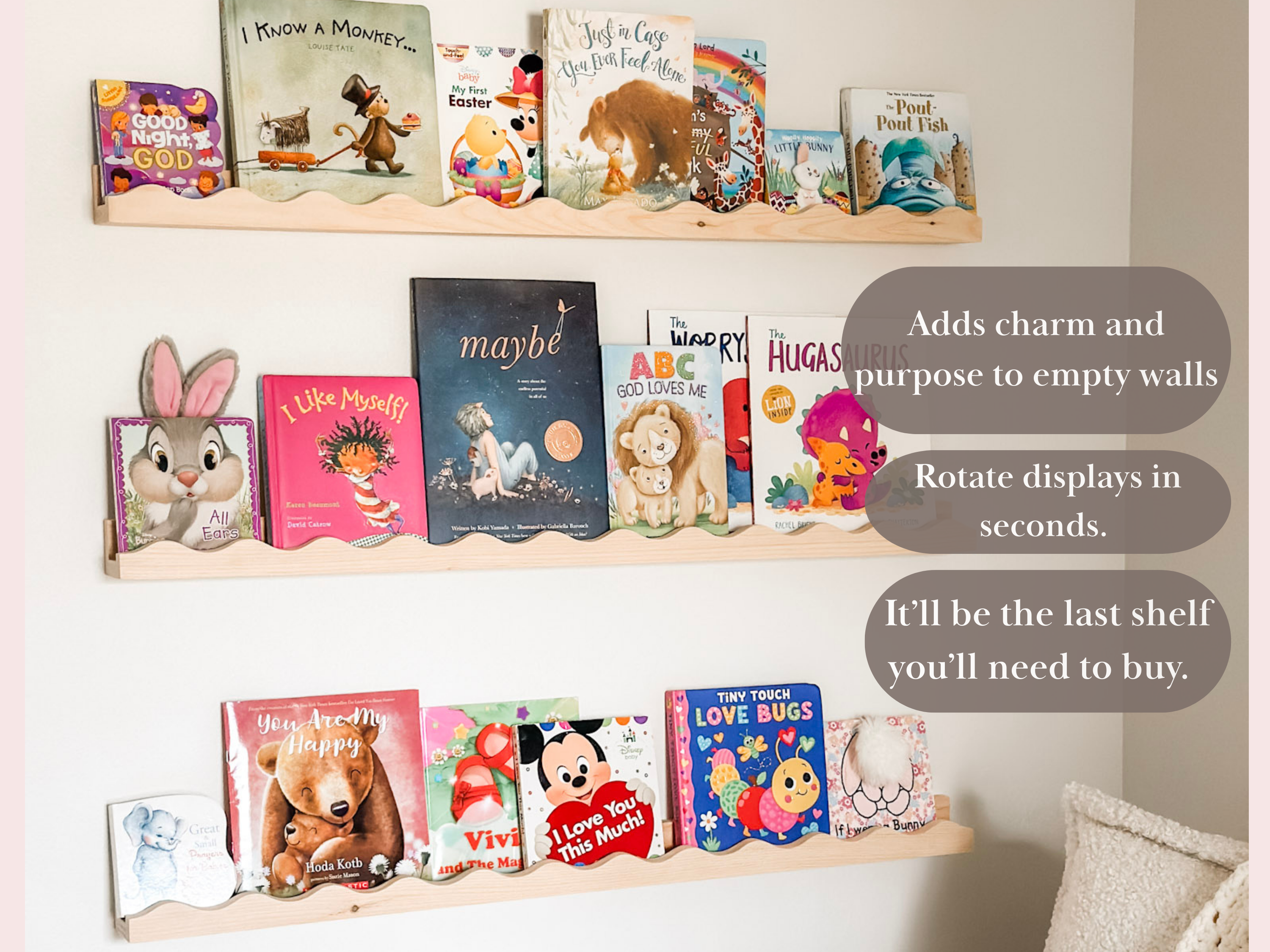 Rowe Station Woodworks - Vente Étagères murales - Étagère flottante pour enfant à bord festonné3