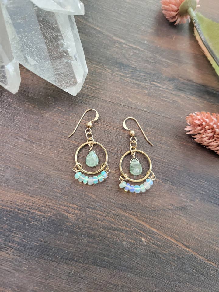 Opal and Green Kyanite Dangle Earrings for wholesale by Leo Eleven Jewelry