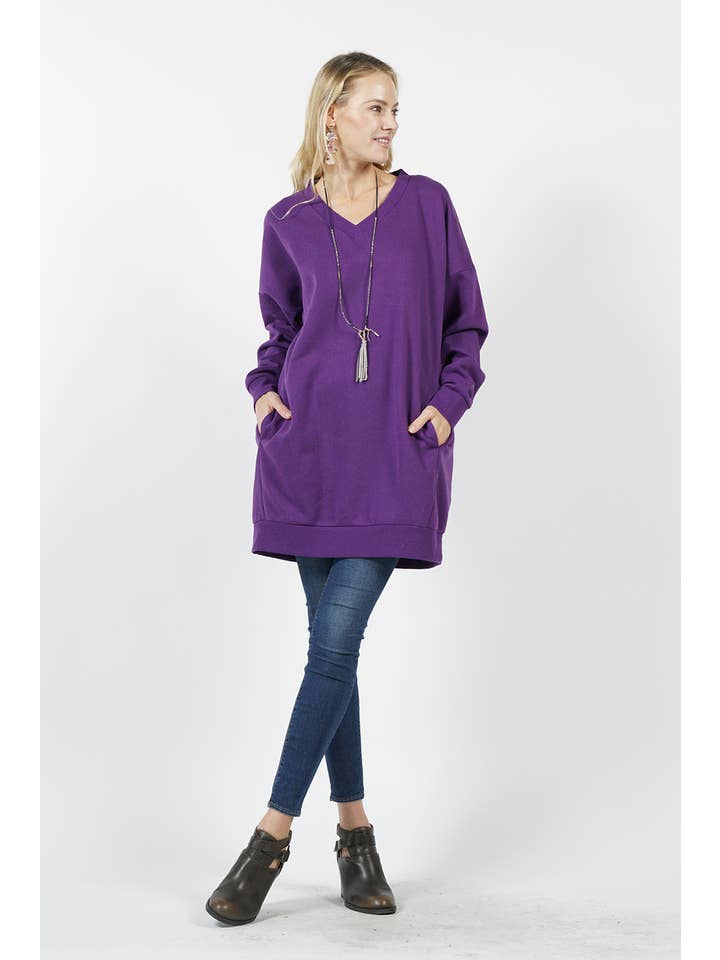 42POPS - Wholesale Tunic - Women's - ", SC26557 Two-pocket oversize fleece tunic