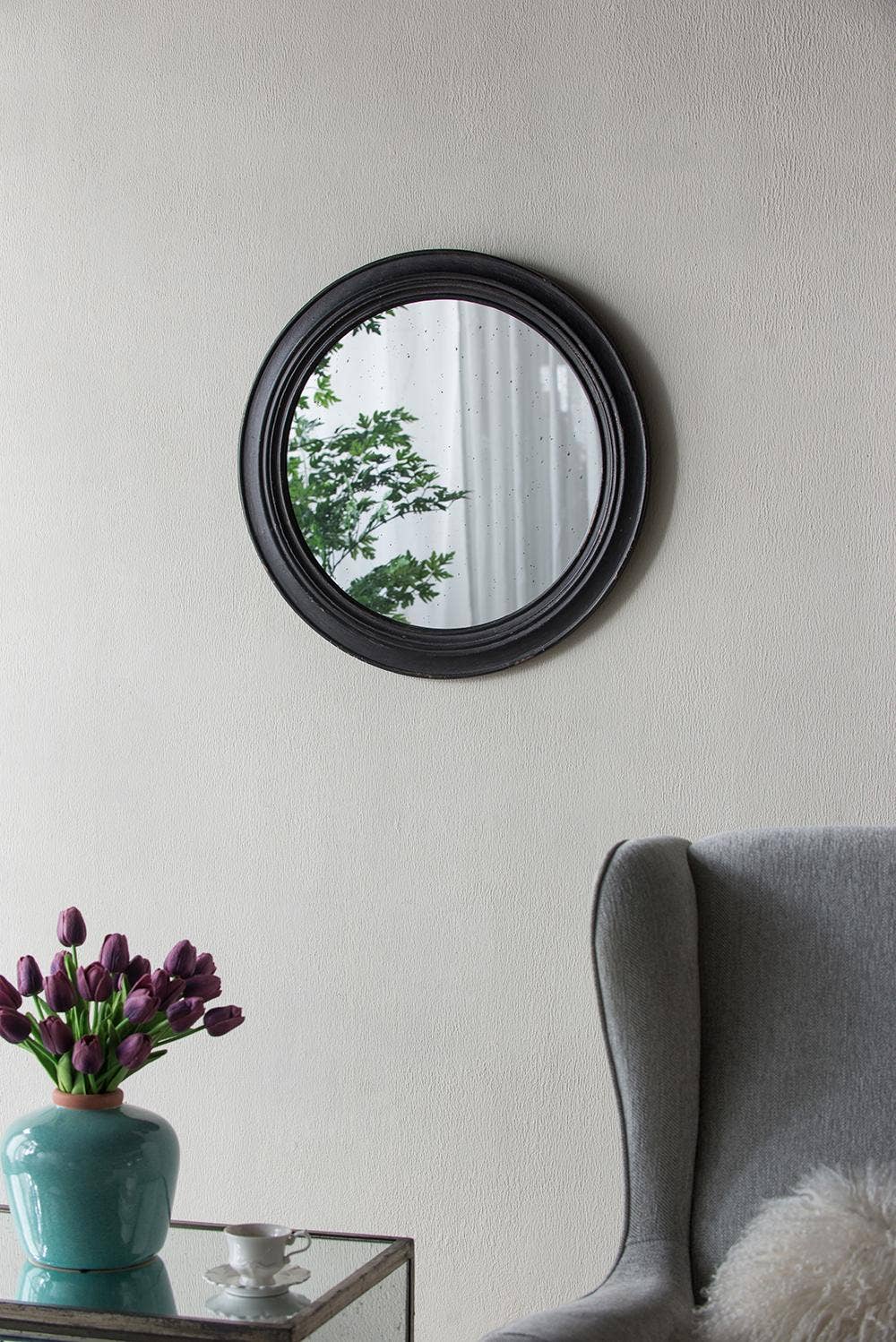 A&B Home Group Inc. - Wholesale Wall Mirror - D23.5" Antiqued Black Round Mirror - Black0