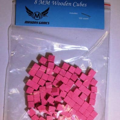 Lot de 100 jetons cube en bois 8 mm - Rose pour la vente par Mayday Games