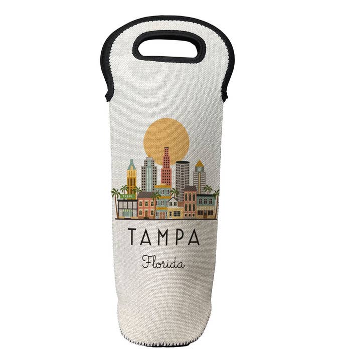 Tampa Florida Skyline Wine Carrier Tote Neoprene Lining Liquor Bottle Cooler for wholesale by MooMo Studio