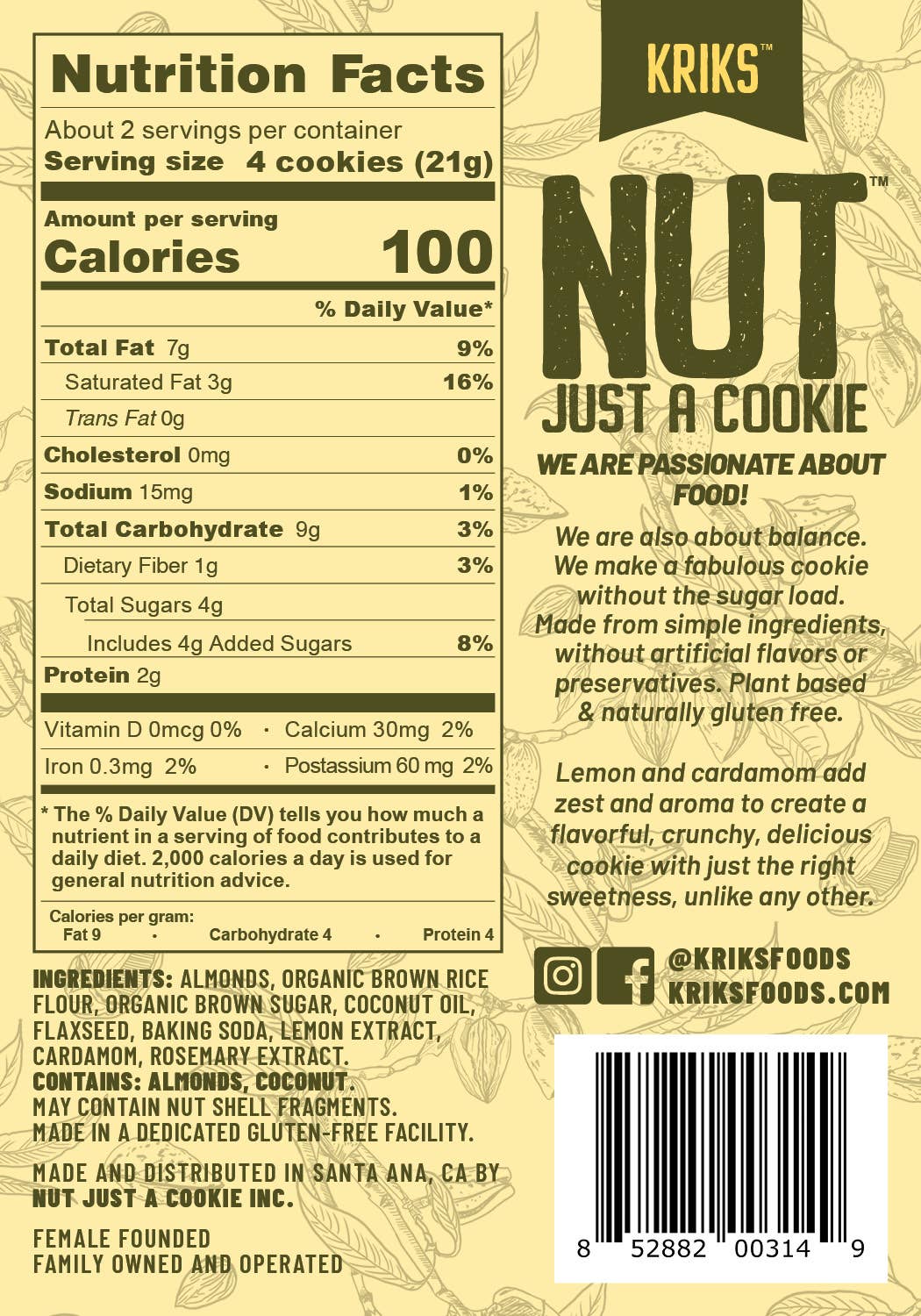 Nut Just a Cookie - Wholesale Cookie - Nut Just A Cookie  Lemon Cardamom 1.5 oz 1