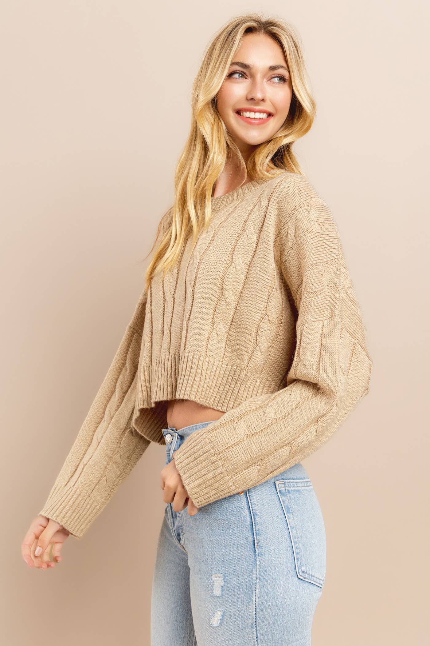 AIBLEE - Wholesale Knit Sweater - Women's - Cable Cropped Sweater - Retro/Vintage Design11