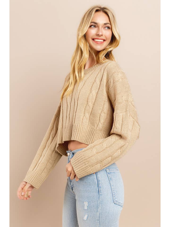 AIBLEE - Wholesale Knit Sweater - Women's - Cable Cropped Sweater - Retro/Vintage Design11