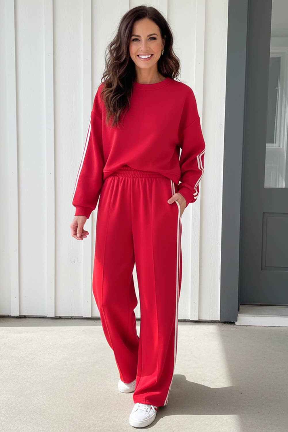LA Society - Vente Ensemble de vêtements d'intérieur – femme - Ensemble 2 pièces : Pull rayé et pantalon de survêtement élastique LAS (S-XL)2
