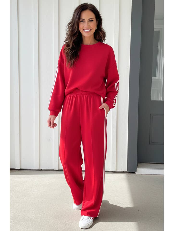 LA Society - Wholesale Lounge Set - Women's - LAS Striped Pullover Elastic Sweatpants 2pcs Outfit (S-XL)2