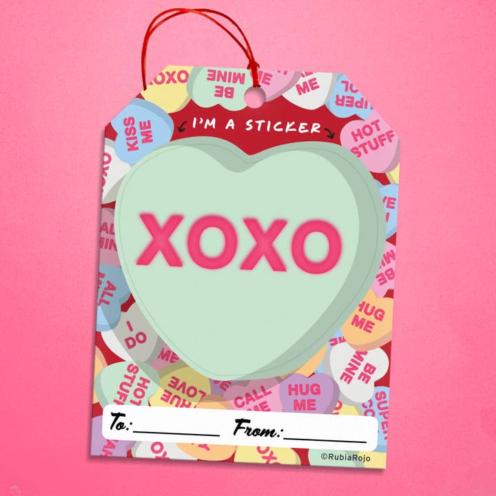 Candy Heart "XOXO" Valentine Sticker / Gift Tag in one for wholesale by RubiaRojo