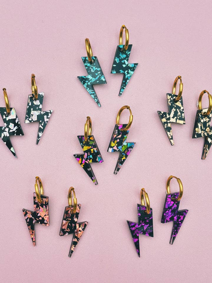 Glitter Terrazzo Lightning Hoop Earrings for wholesale by Studio Annette