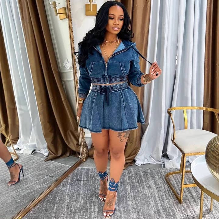 Casual Denim Jacket Dress Set for Women for wholesale by DREAM VERA APPAREL