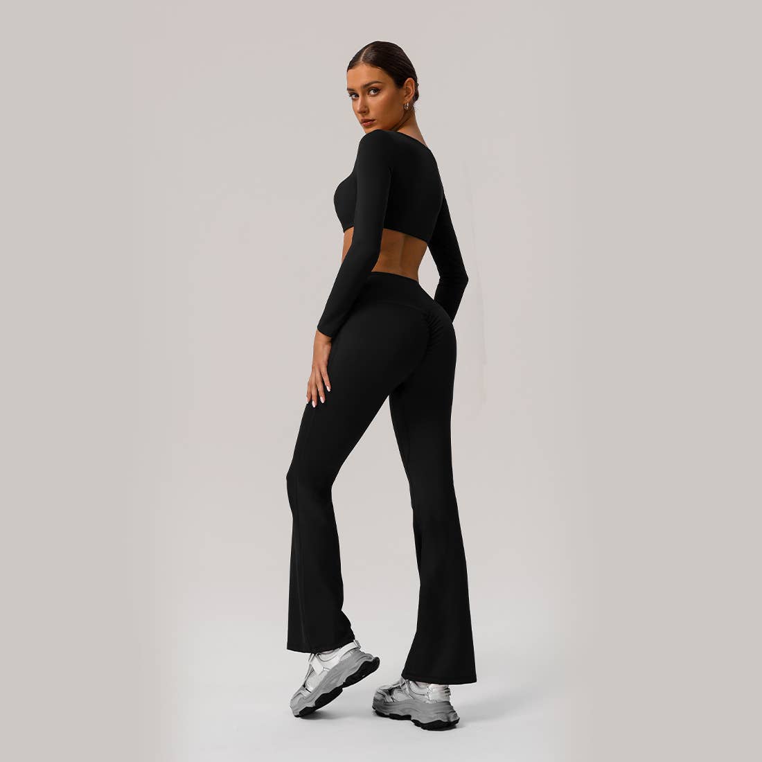 Sodalemon - Vente Ensemble de sport – femme - Ensemble de sport 2 pièces femme avec crop top rembourré et pantalon évasé2