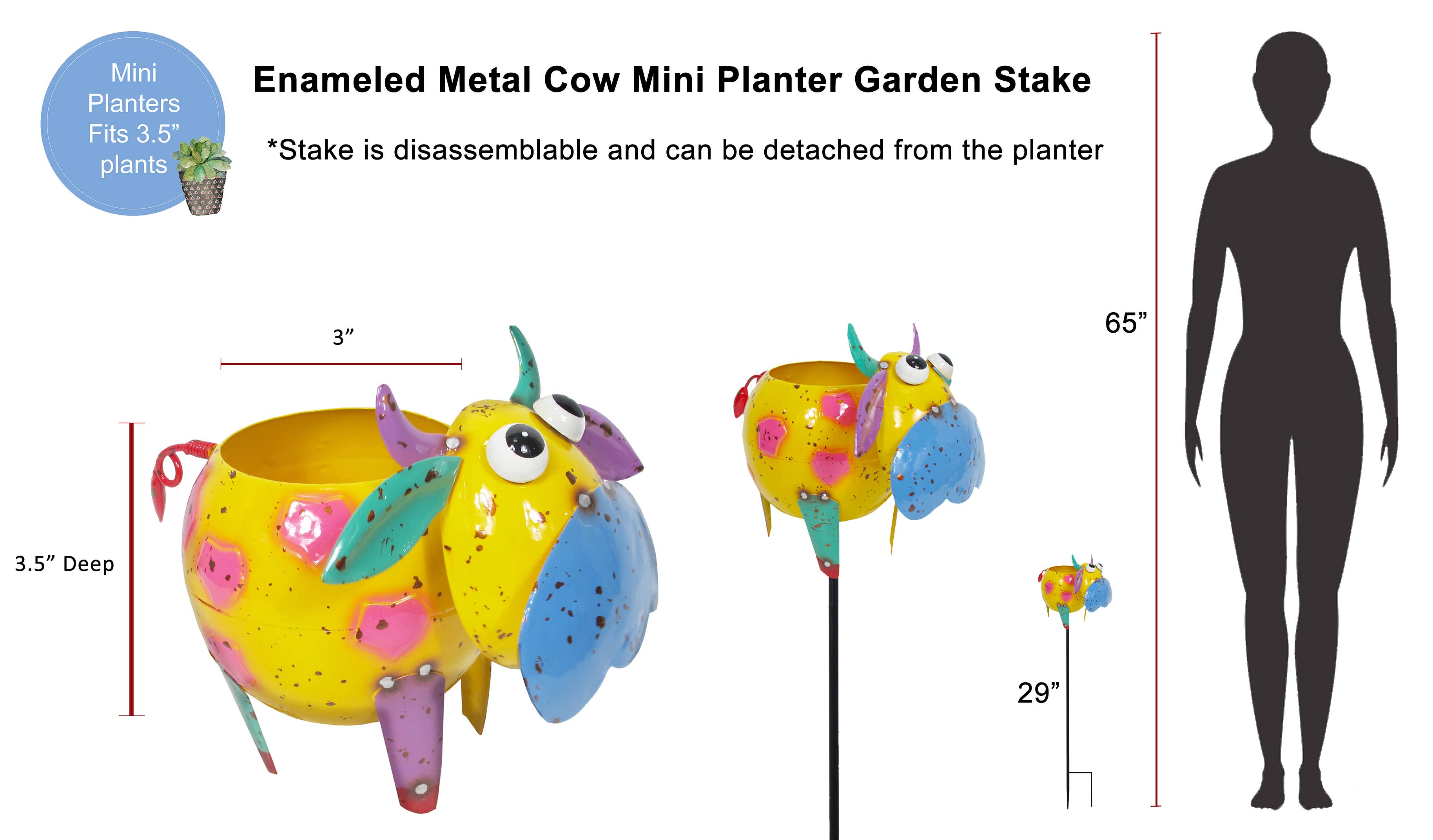Continental Art Center - Wholesale Plant Pot - Painted and Enameled Mini Cow Planter Stake1