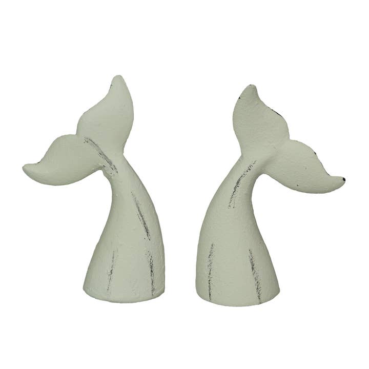 Set of 2 White Cast Iron Whale Tail Bookends for wholesale by Zeckos