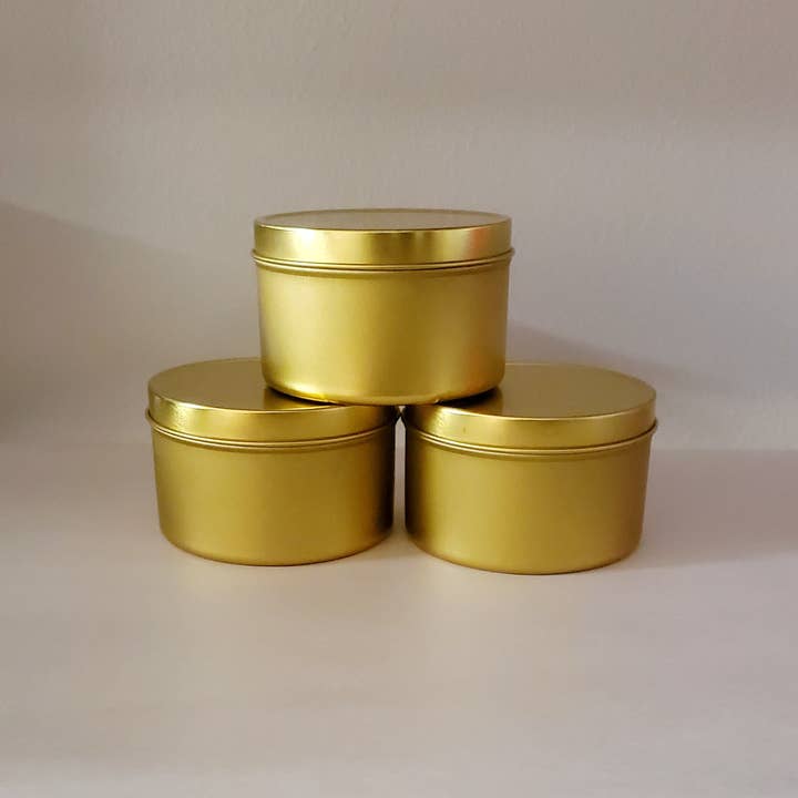 units 8 ounce - 6/ Wholesale Gold Tins with lid/$11 for wholesale on Faire1