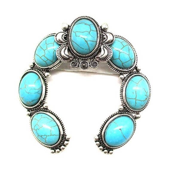 WESTERN SQUASH BLOSSOM TURQUOISE HAT PIN for wholesale by Snowing West