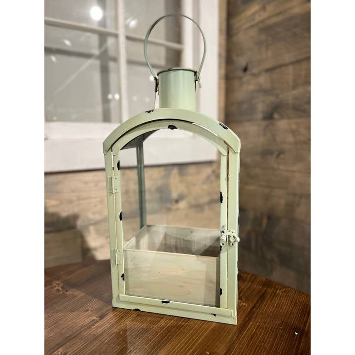 18" x 9" Light Green Metal Lantern for wholesale by Tremont Floral Supplies