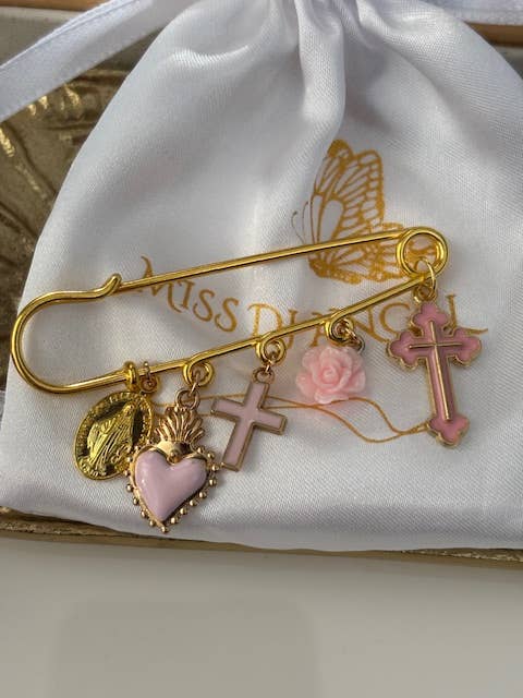 Miss DJ Angel - Wholesale Brooch - Ex-voto brooch, religious medal cross brooch, cross gift for mom, cross gift for woman, pink cross charm3