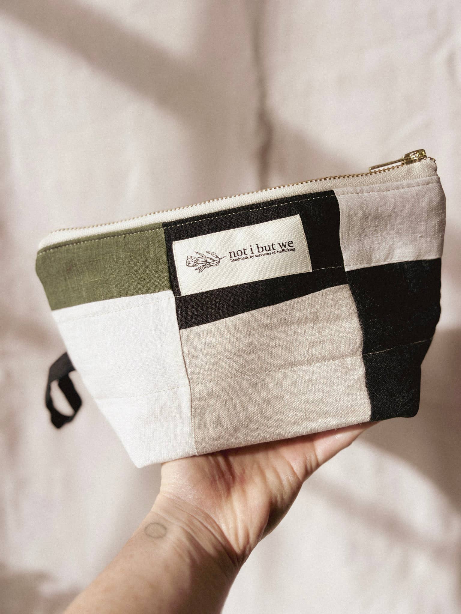 Not I But We - Wholesale Makeup/Cosmetic Bag - Quilted Patchwork Cosmetic Pouch | Upcycled Linen Makeup Bag0