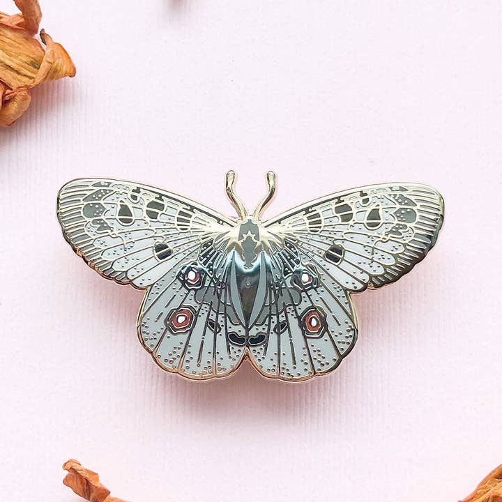 Alum and Ink - Wholesale Lapel Pin/Button - Mountain Apollo Butterfly (Parnassius apollo) Enamel Pin8