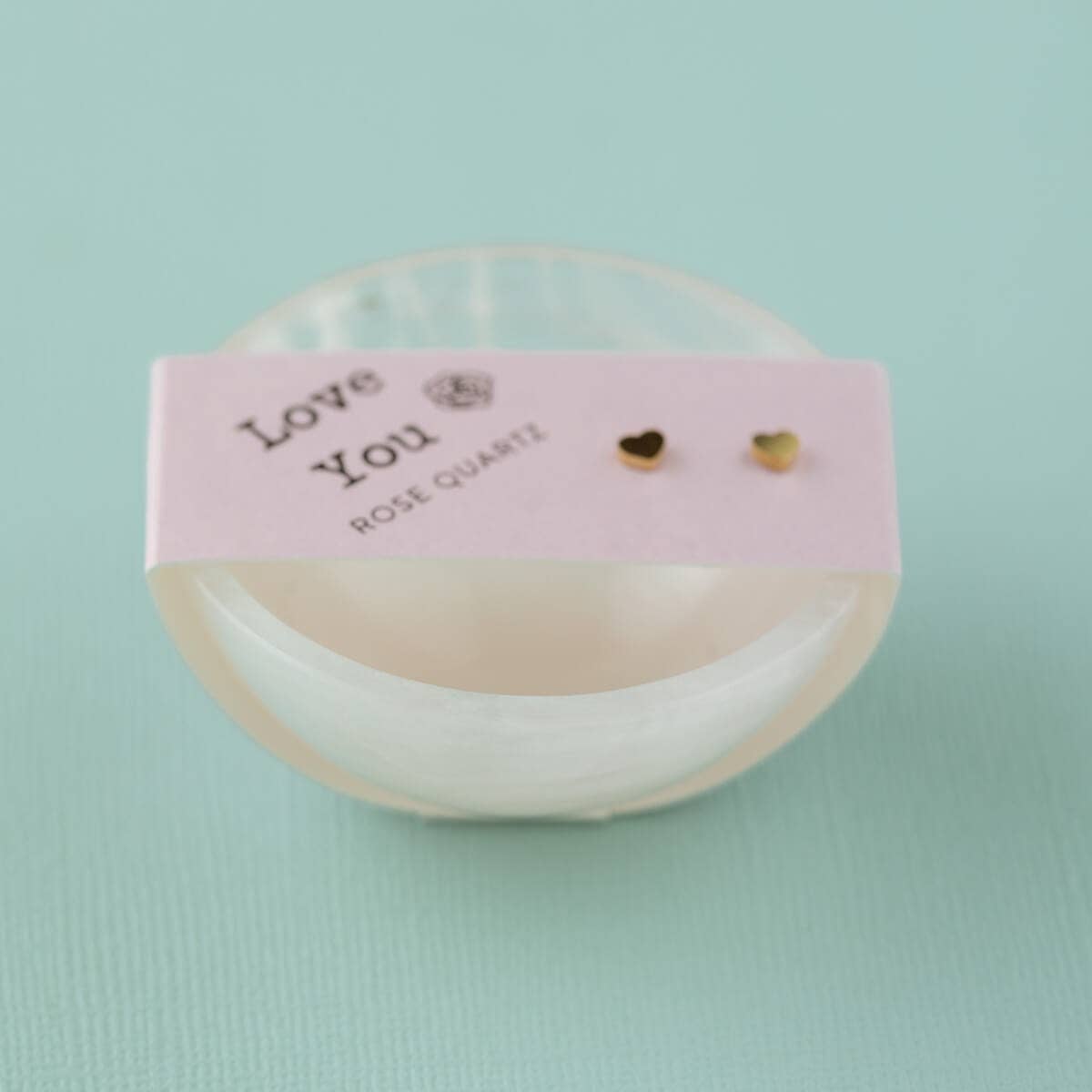 SoulKu - Vente Parures de bijoux - Ensemble Cadeau : Boucles d'Oreilles Clous Cœur en Or & Bol en Quartz Rose6