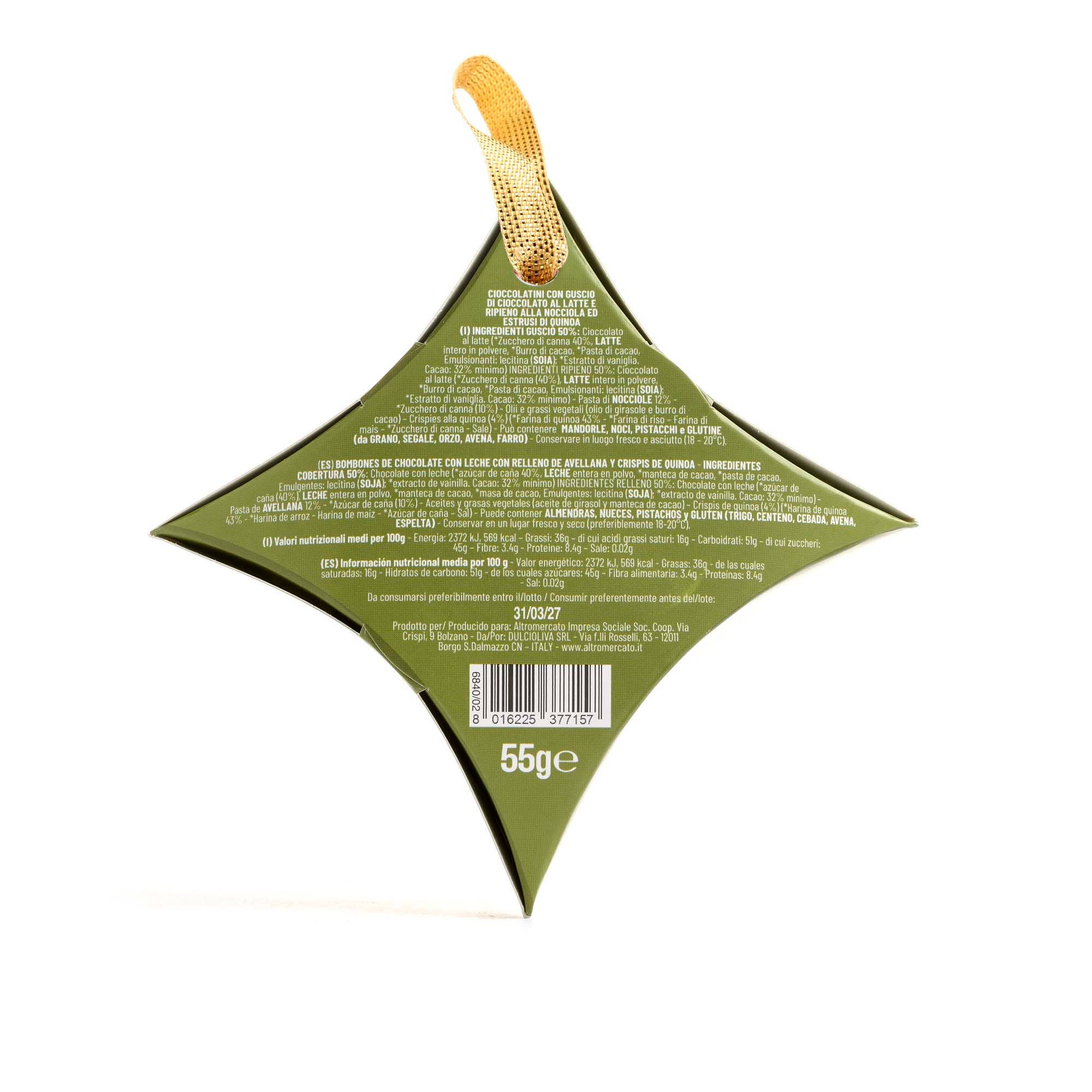 Altromercato - Wholesale Chocolate - Hanging Star-shaped Hazelnut Chocolates 55 g14