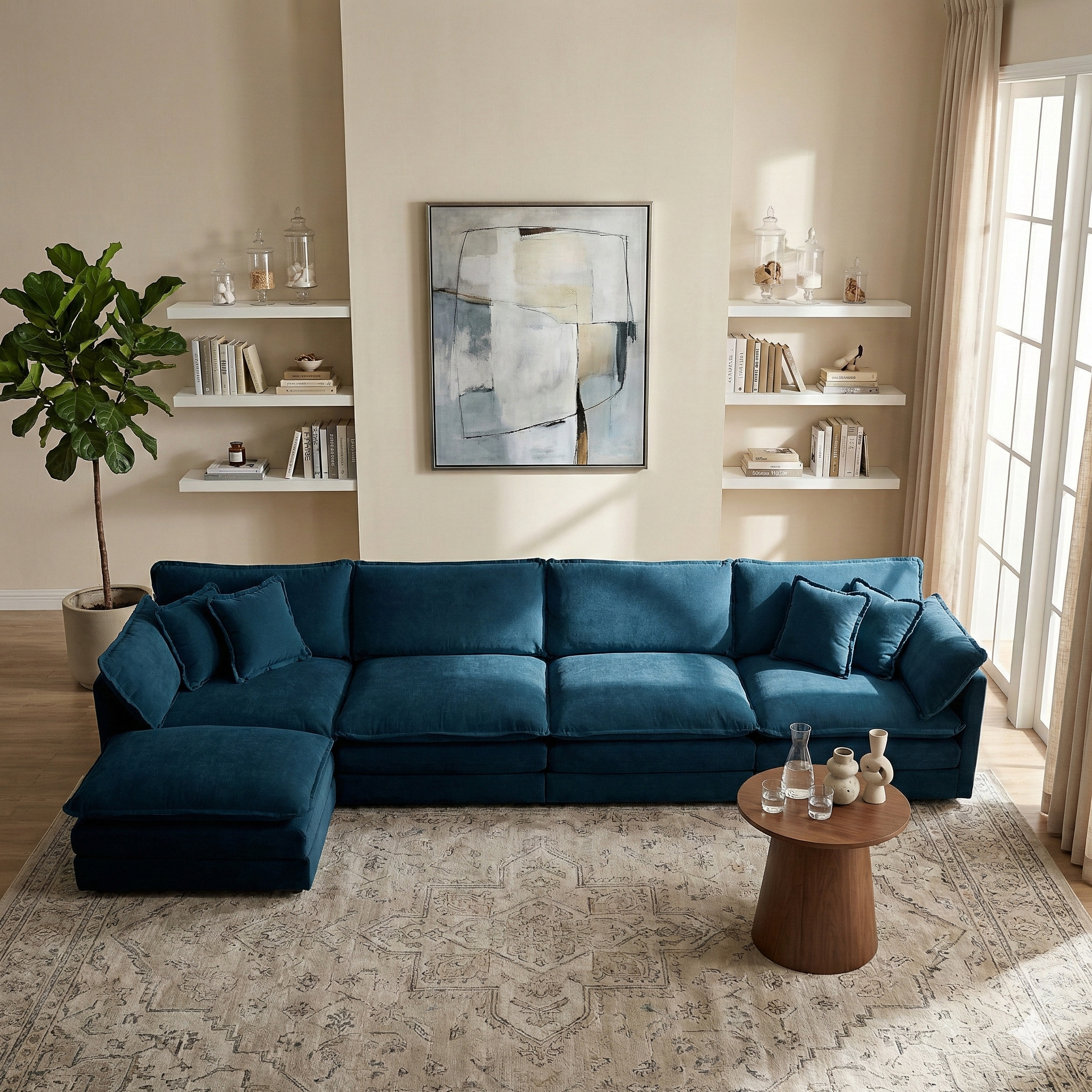 HOMYCASA DESIGN INC - Vente Canapés - Canapé d'angle modulaire en chenille rembourrée Fremont 147" en forme de L avec ottomane2