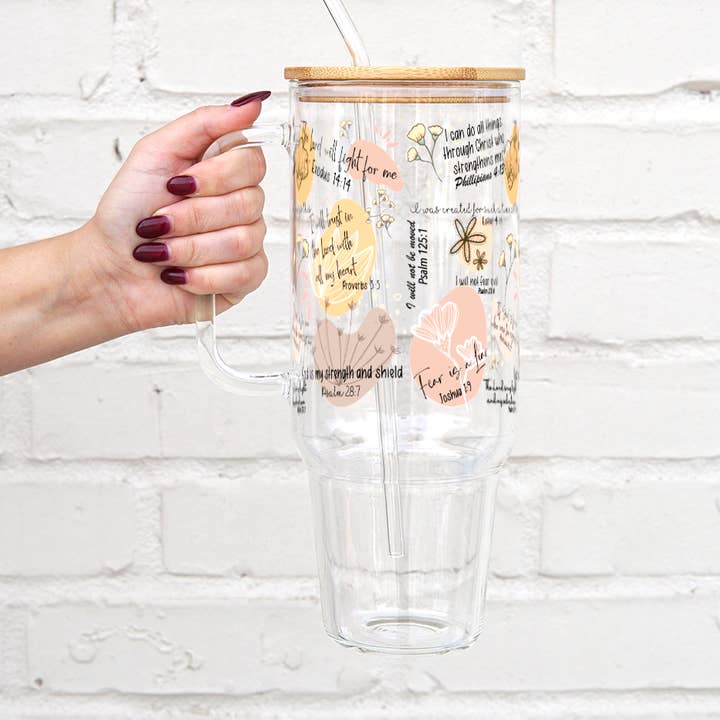 Christian Scripture Affirmations 40oz Glass Tumbler With Lid and Straw for wholesale by Sip-Sip Hooray!