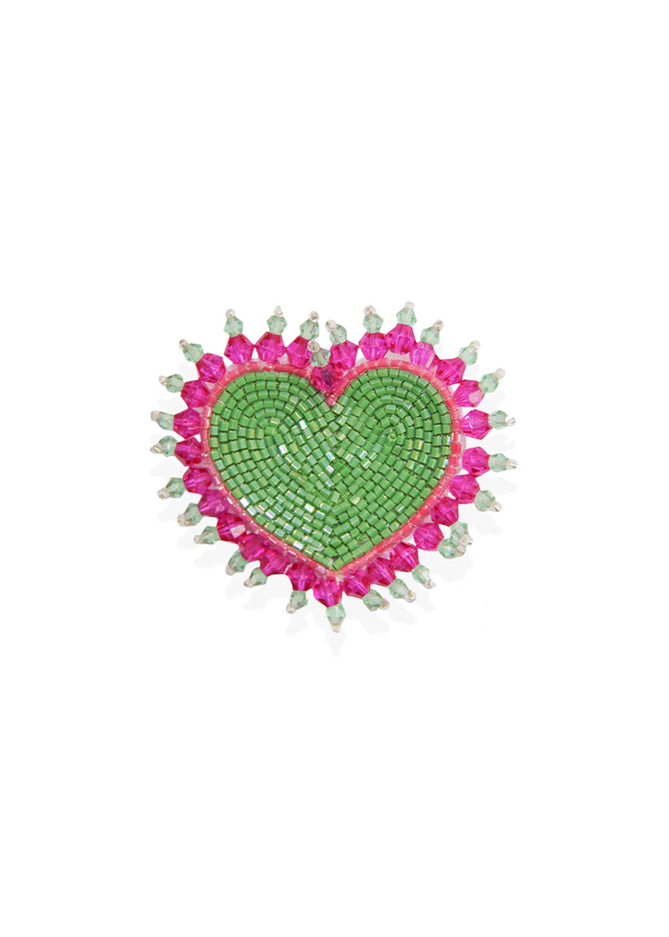 Green EMBROIDERED BROOCH IN THE SHAPE OF A HEART - CRUSHIE for wholesale on Faire