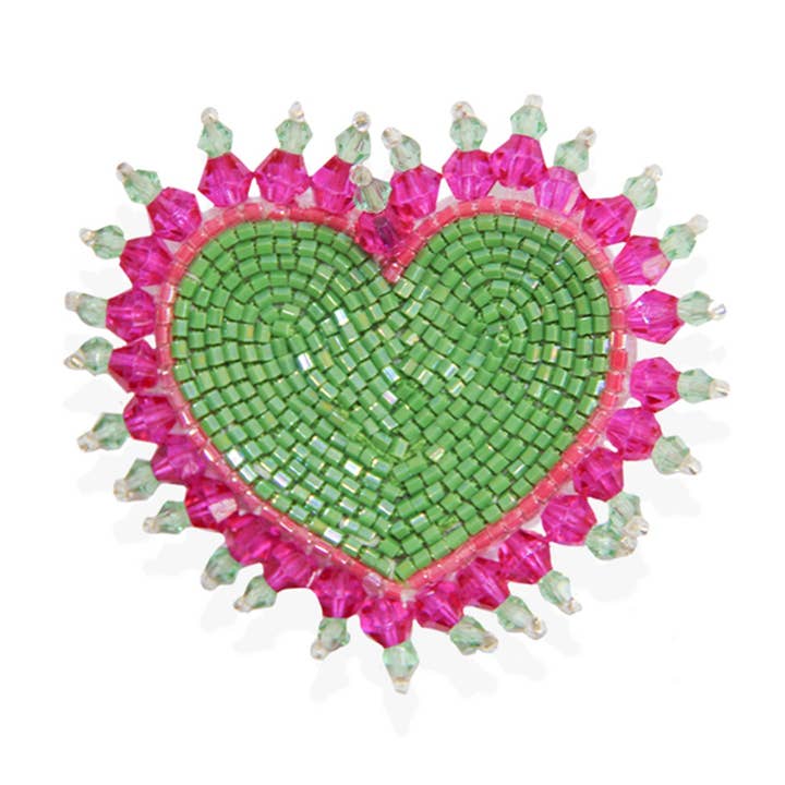 Green EMBROIDERED BROOCH IN THE SHAPE OF A HEART - CRUSHIE for wholesale on Faire0