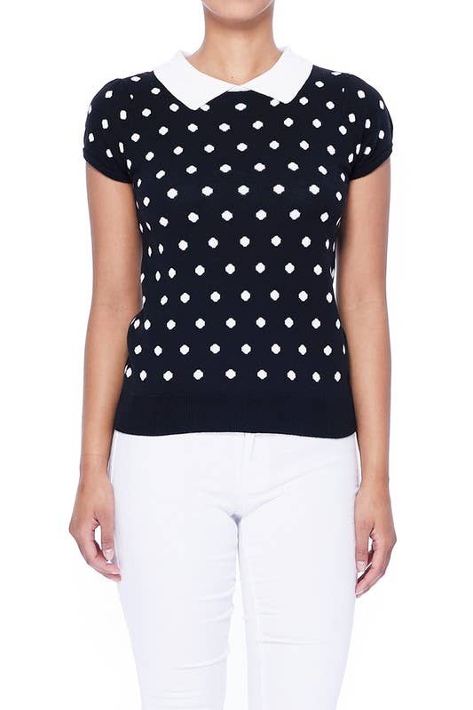 Mak - Vente Pull en maille – femme - Pull en jacquard à pois à manches courtes MK36739