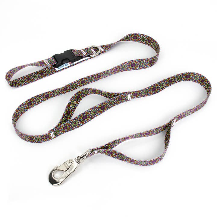 Moroccan Tiles Flowers Fab Grab Leash - Fabriqué aux États-Unis - Trois poignées pour la vente par Buttonsmith