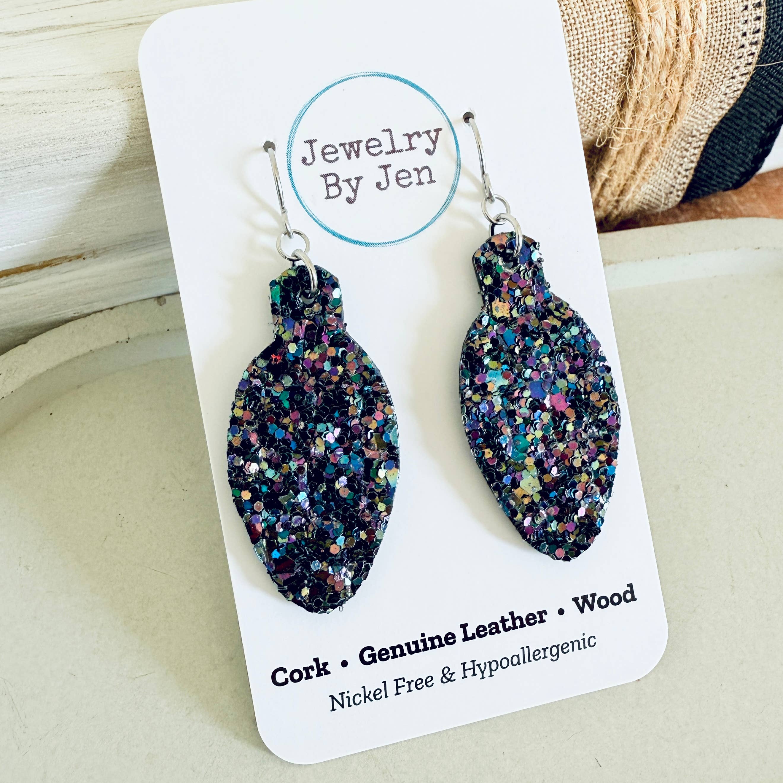 Jewelry By Jen – wholesale Hängande örhängen – Julgransljusörhängen: Mörkblå med juvelglitter1