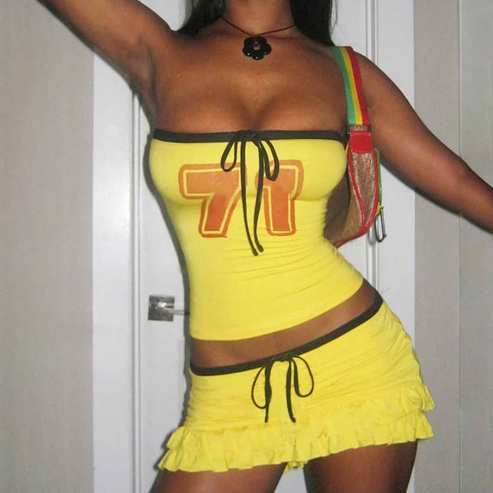 Yellow Women Sexy Strapless Top And Skirt Two-Piece Set for wholesale on Faire1