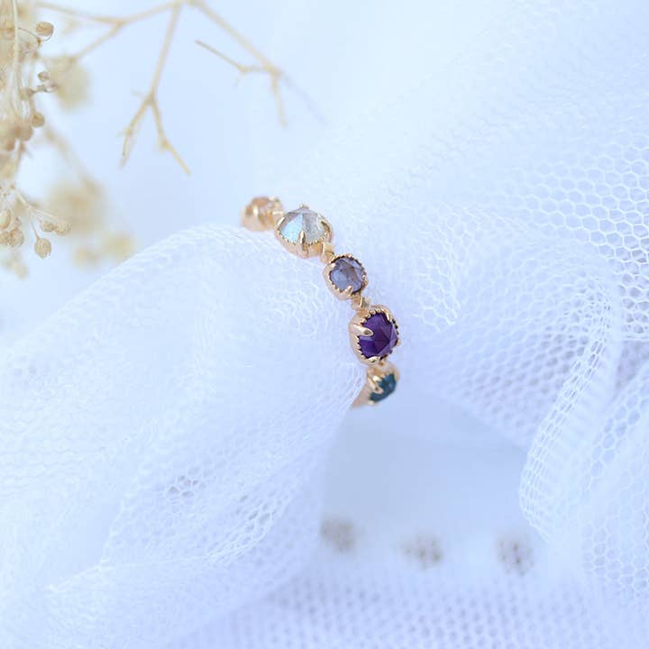 Revelari - Wholesale Multi-Stone Ring - Gold Plated Multi Gemstone Stacking Ring1