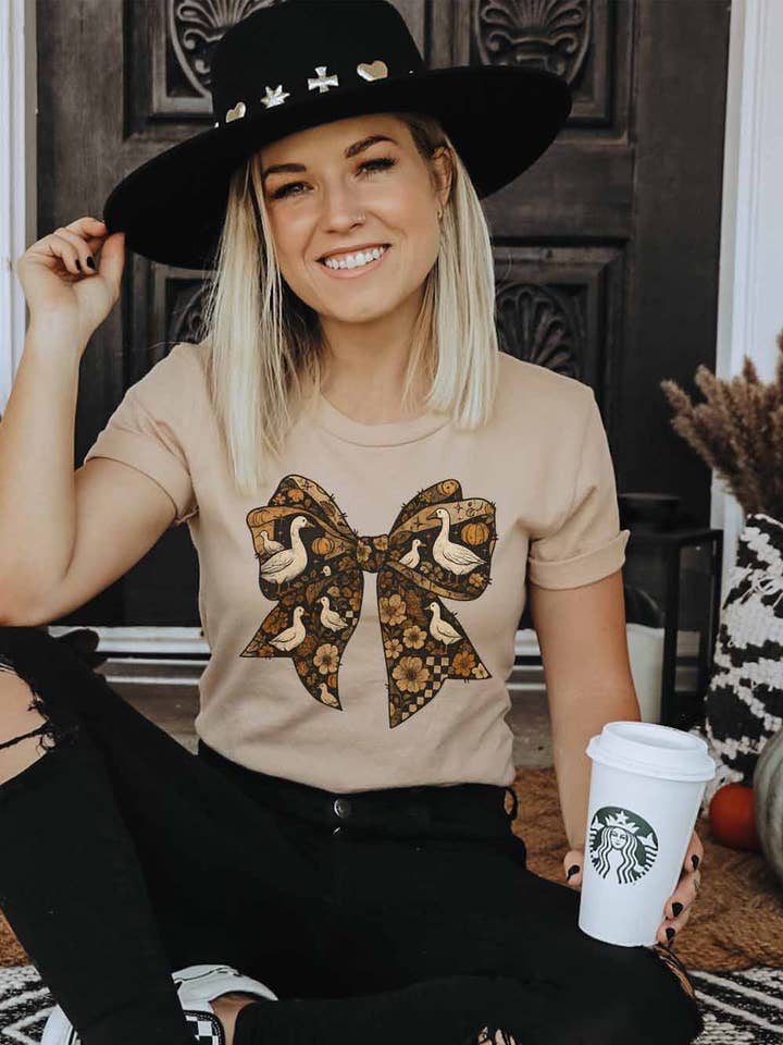 Kvinder Grafisk T-shirt, Efterår Gås Sløjfe for engroshandel hos Khristee